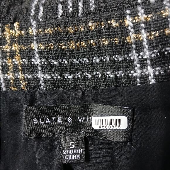 Slate & Willow Classic Plaid Tweed Blazer Womens Small Black Cropped Jacket - Picture 8 of 11
